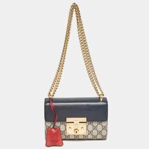 Pre Owned Gucci Tricolor GG Supreme Canvas and Leather Small Padlock Shoulder Bag