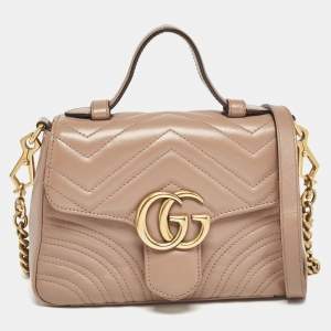 Gucci Dusty Pink Matelassé Leather Mini GG Marmont Top Handle Bag