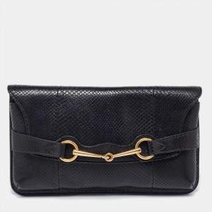 Pre Owned Gucci Black Snakeskin Bright Bit Clutch