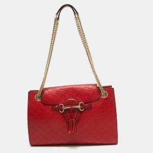 Gucci Red Guccissima Leather Large Emily Shoulder Bag