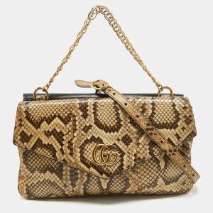 Pre Owned Gucci Beige/Black Python and Leather Medium Thiara Double Envelope Shoulder Bag