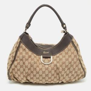 Gucci Brown/Beige GG Canvas and Leather Abbey D-Ring Hobo