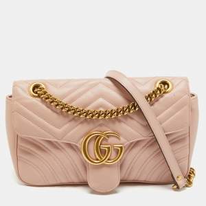 Gucci Pink Matelassé Leather Small GG Marmont Shoulder Bag