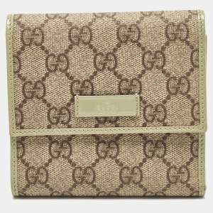 Gucci Beige/Green Supreme Canvas and Patent Leather Trifold Compact Wallet