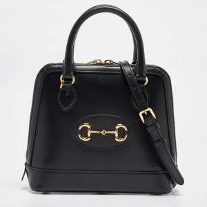 Gucci Black Leather Small Horsebit 1955 Top Handle Bag