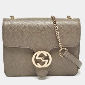 Pre Owned Gucci Grey Leather Small Dollar Interlocking G Crossbody Bag