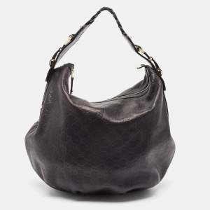 Gucci Black Guccissima Leather Medium Pelham Hobo