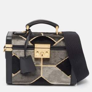 Gucci Black/Grey Printed Velvet and Leather Savoy Beauty Case Bag