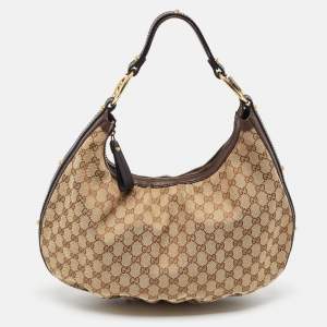 Pre Owned Gucci Beige GG Canvas and Leather Interlocking G Hobo