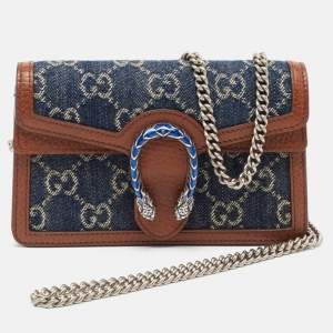 مملوكة مسبقًا Gucci Blue/Brown GG Denim and Leather Super Mini Dionysus Shoulder Bag