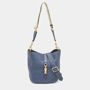 Pre Owned Gucci Navy Blue Leather Small Jackie Bucket Bag