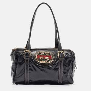 Gucci Black Coated Fabric Britt Boston Bag