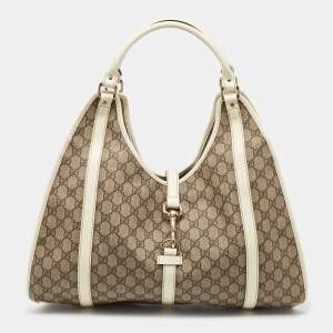 Pre Owned Gucci Beige/Off White GG Supreme Canvas Large Joy Shoulder Bag