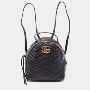 Gucci Black Matelasse Leather GG Marmont Backpack