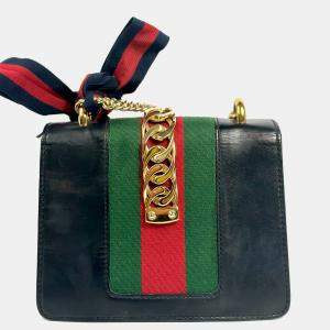 Gucci Navy Leather Sylvie Flap Chain Bag