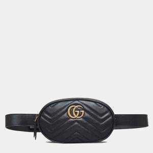 Gucci Black Leather GG Marmont Matelasse Belt Bag