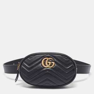 Gucci Black Matelassé Leather Mini GG Marmont Belt Bag