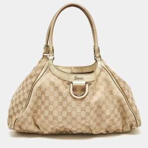 Gucci Beige/Gold GG Canvas Large Abbey D Ring Shoulder Bag