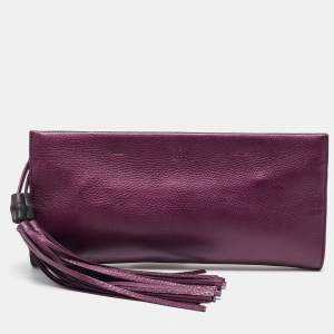 Gucci Purple Leather Bamboo Tassel Clutch