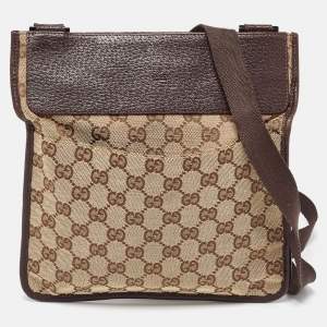 Pre Owned Gucci Beige GG Canvas and Leather Crossbody Bag