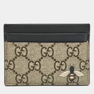 Gucci Beige/Black GG Supreme Canvas and Leather Bee Card Holder  