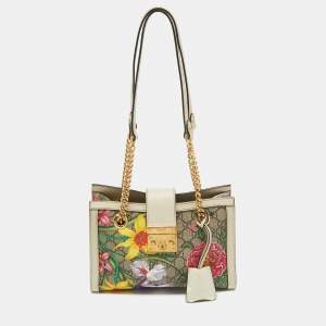 Pre Owned Gucci Multicolor Floral GG Supreme Canvas Small Padlock Shoulder Bag
