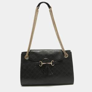 Gucci Black Guccissima Leather Large Emily Chain Shoulder Bag