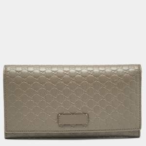 Gucci Grey Microguccissima Leather Flap Continental Wallet