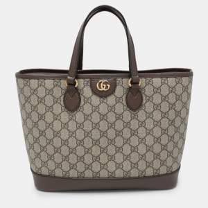 Pre Owned Gucci Beige/Brown GG Supreme Canvas and Leather Medium Ophidia Tote