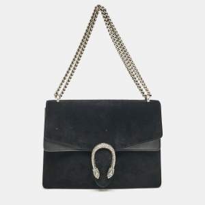 Gucci Black Suede and Leather Medium Dionysus Shoulder Bag