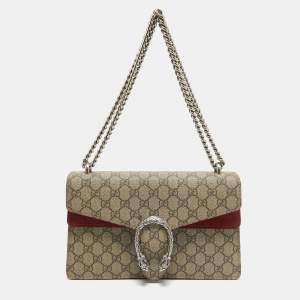 Gucci Beige/Red GG Supreme Canvas and Suede Small Dionysus Shoulder Bag