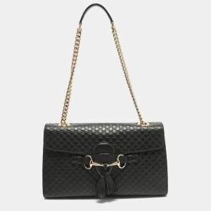 Pre Owned Gucci Black Microguccissima Leather Medium Emily Chain Shoulder Bag