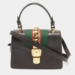 Gucci Black Leather Mini Web Sylvie Top Handle Bag