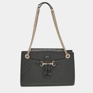 Gucci Black Guccissima Leather Large Emily Shoulder Bag