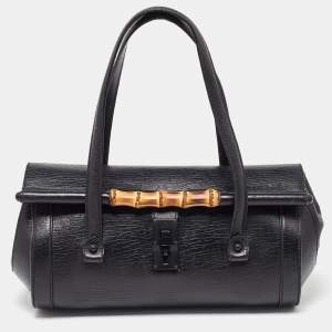 Pre Owned Gucci Black Leather Bamboo Bullet Bag