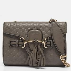 Gucci Grey Microguccissima Leather Mini Emily Chain Crossbody Bag