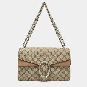 Pre Owned Gucci Beige GG Supreme Canvas and Suede Small Dionysus Shoulder Bag