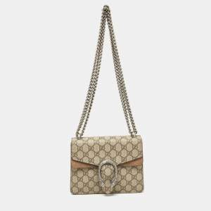 Pre Owned Gucci Beige GG Supreme Canvas and Suede Mini Dionysus Shoulder Bag