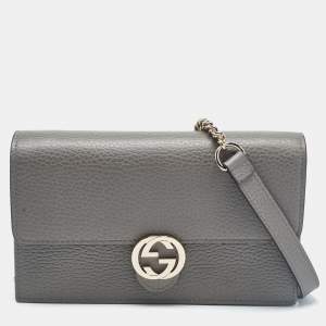 Gucci Grey Leather Leather Interlocking G Wallet On Chain