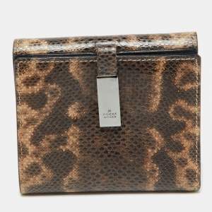 Gucci Brown Karung Leather Trifold Wallet