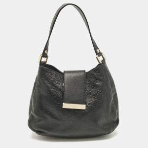 Gucci Black Guccissima Leather Medium New Ladies Web Hobo