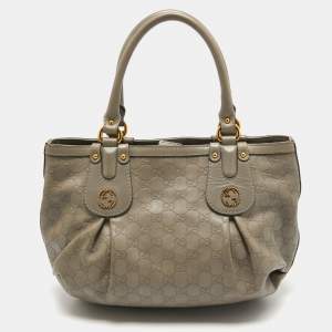 Pre Owned Gucci Grey Guccissima Leather Medium Scarlett Stud Interlocking Hobo