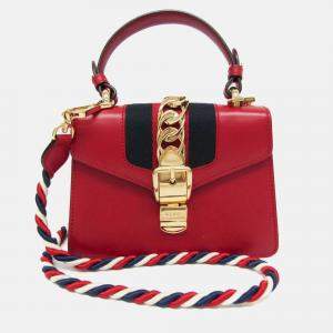 Gucci Red Leather Mini Sylvie Shoulder Bag