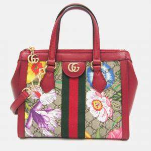 Gucci Beige/Red Canvas and Leather Ophidia Flora Shoulder Bag