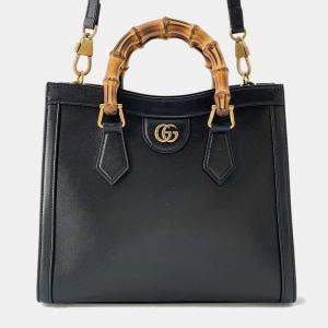 Gucci Black Leather Diana Bamboo Small Handbag