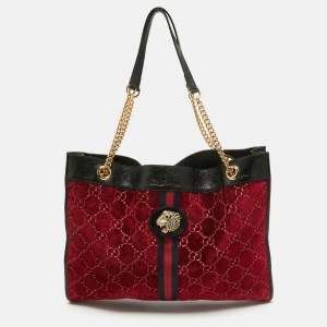 Gucci Red/Black Jumbo GG Velvet Large Rajah Tote