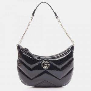 Gucci Black Patent Leather GG Marmont Small Shoulder Bag