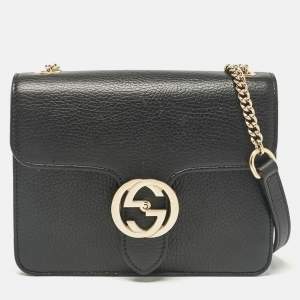 Gucci Black Leather Leather Dollar Interlocking Crossbody Bag