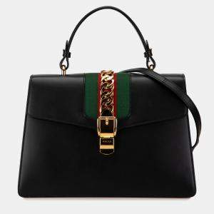 Gucci Black Leather Sylvie Web Satchel Bag