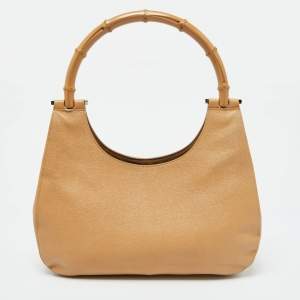 Gucci Beige Leather Bamboo Handle Hobo